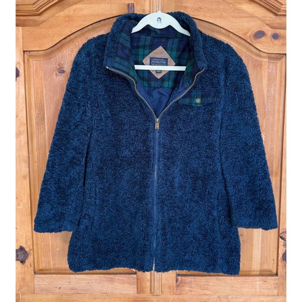 Pendleton Navy Blue Sherpa Teddy Jacket Coat, XL, Cozy, Plaid Lining - Picture 3 of 7